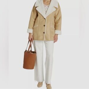 Free People Womans Beige Diogo Faux Fur Trim Coat. Size large